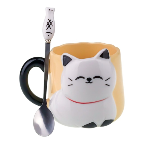 Cana ceramica cu lingurita 10x10 cm Pisica [2]