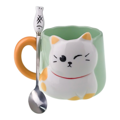 Cana ceramica cu lingurita 10x10 cm Pisica [3]