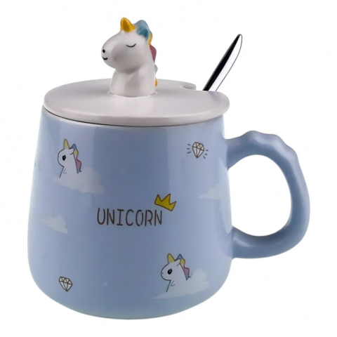 Cana ceramica cu lingurita si capac 10x13 cm Unicorn [2]