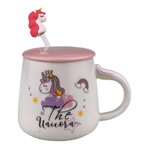 Cana ceramica unicorn cu capac si lingurita 9x10 cm [1]