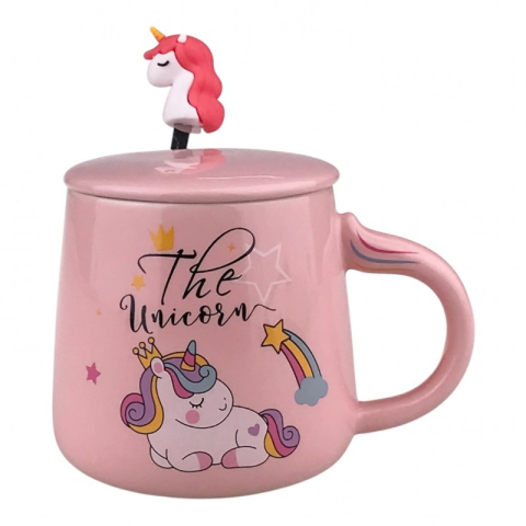 Cana ceramica unicorn cu capac si lingurita 9x10 cm [2]
