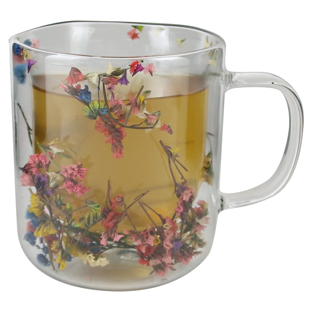 Cana de sticla transparenta cu pereti dubli 350 ml cu flori uscate [1]