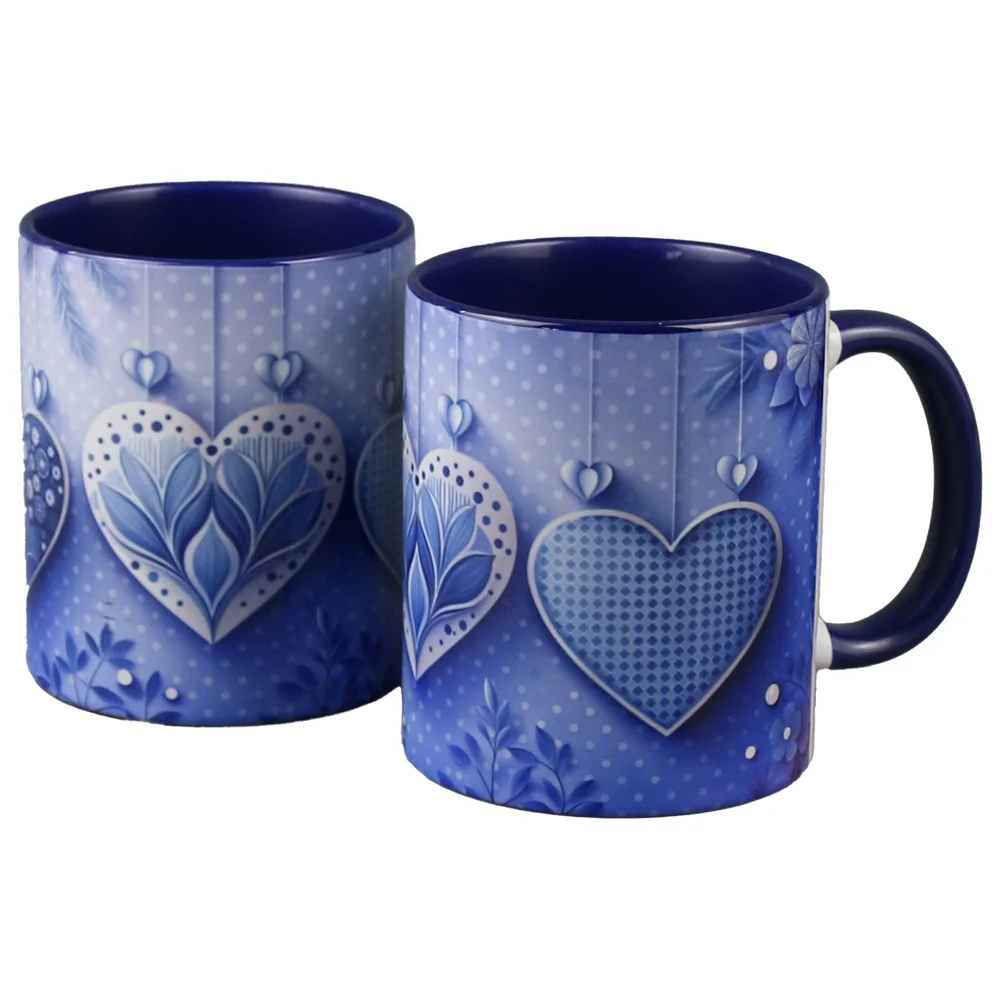 Căni și pahare - Cana din ceramica 330ml cu inimioare albastre