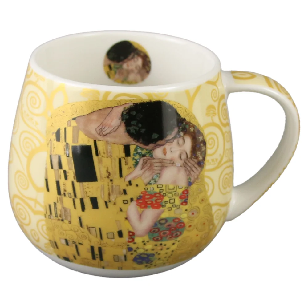 Căni și pahare - Cana din portelan 430 ml The Kiss ecru de Gustav Klimt