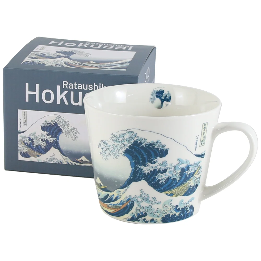 Căni și pahare - Cana din portelan 600 ml The Great Wave de Hokusai in cutie decorativa