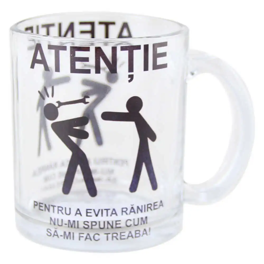 Căni și pahare - Cana din sticla transparenta Atentie pentru a evita 8 x 9 cm