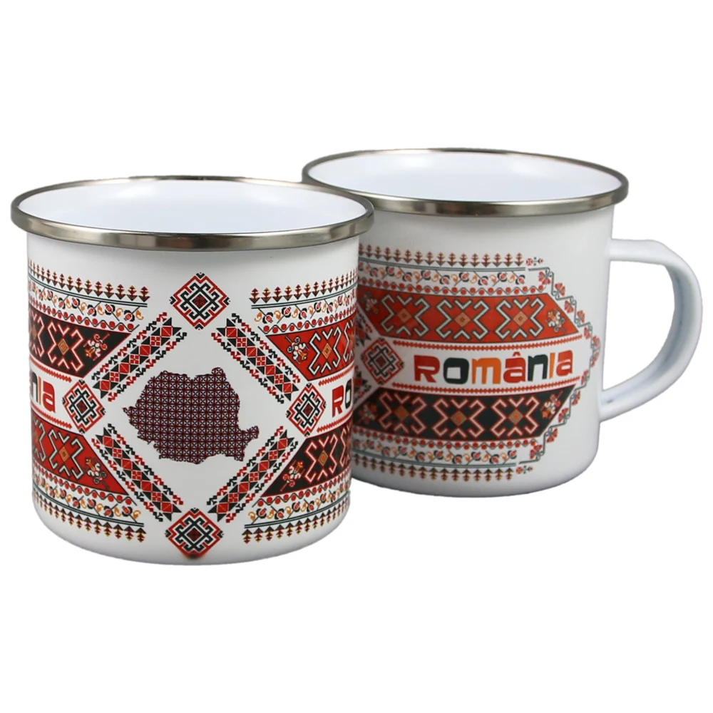 Casă și decorațiuni - Cana metalica emailata 240 ml motive traditionale