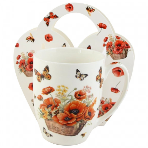 Căni și pahare - Cana portelan 350 ml Basket of flowers in ambalaj decorativ