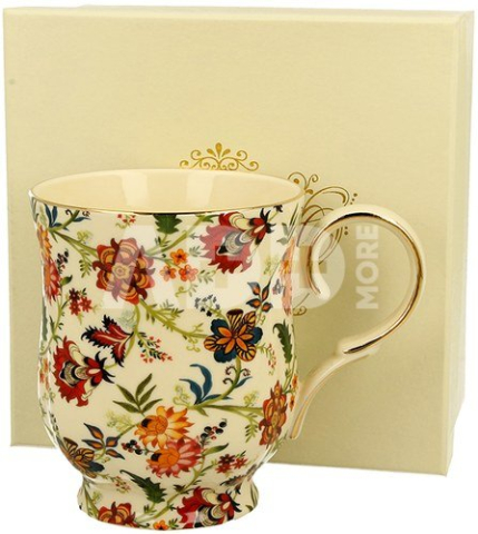 Căni și pahare - Cana portelan 450 ml Fantasy ecru in cutie decorativa