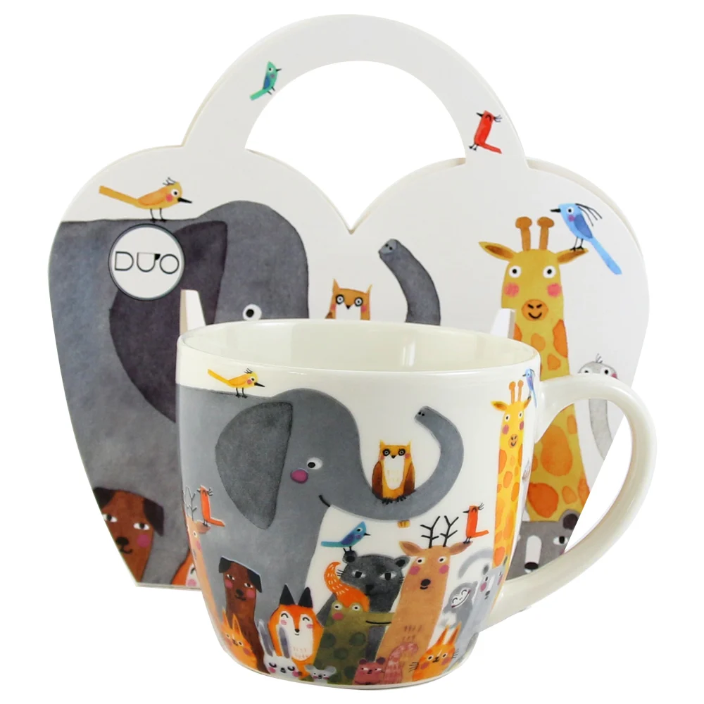 Casă și decorațiuni - Cana portelan Animals 460 ml in ambalaj decorativ