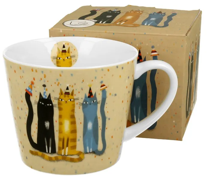 Căni și pahare - Cana portelan Cats World Party 600 ml in cutie decorativa