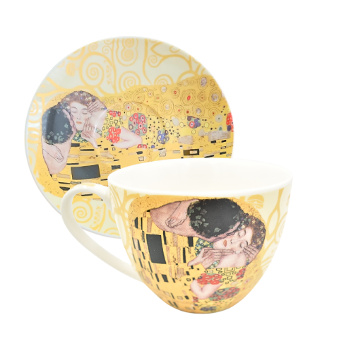 Casă și decorațiuni - Cana portelan cu farfurie 250 ml The Kiss ecru de G. Klimt