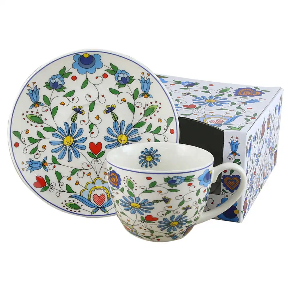 Casă și decorațiuni - Cana portelan cu farfurie 250 ml „Kashubian”