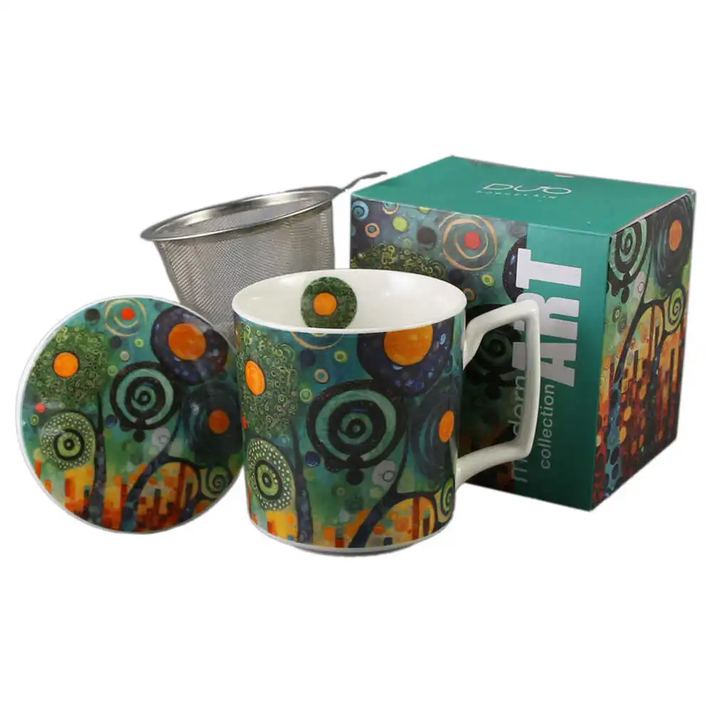 Căni și pahare - Cana portelan cu infuzor metalic si capac 450 ml Modern Twisted Tree