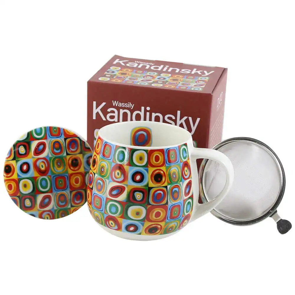 Casă și decorațiuni - Cana portelan cu infuzor metalic si capac 430 ml „Squares with Circles” de W. Kandinsky