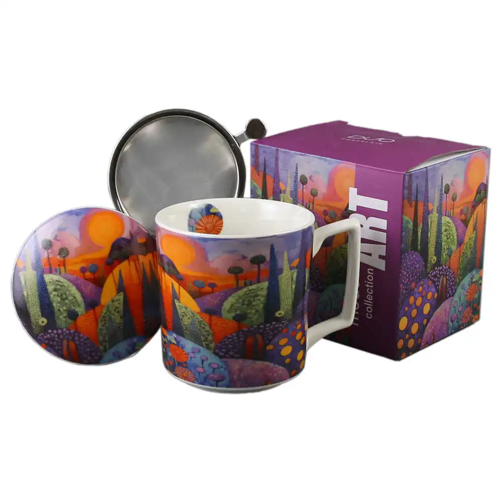 Rechizite școlare - Cana portelan cu infuzor metalic si capac 450 ml Modern Bubbly Hills