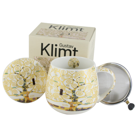 Casă și decorațiuni - Cana portelan cu infuzor metalic si capac 430 ml „Tree of Life” de Gustav Klimt