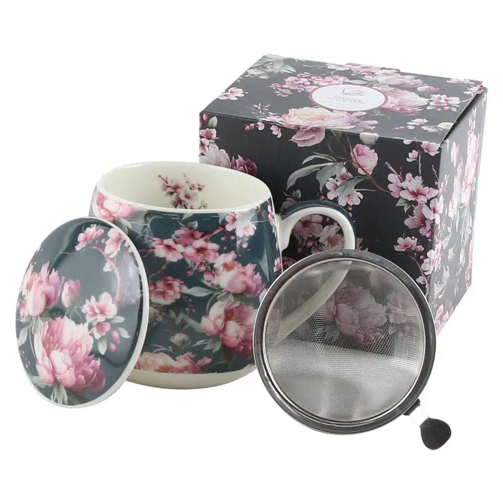 Casă și decorațiuni - Cana portelan cu infuzor metalic si capac 430 ml ”Noemi Black”