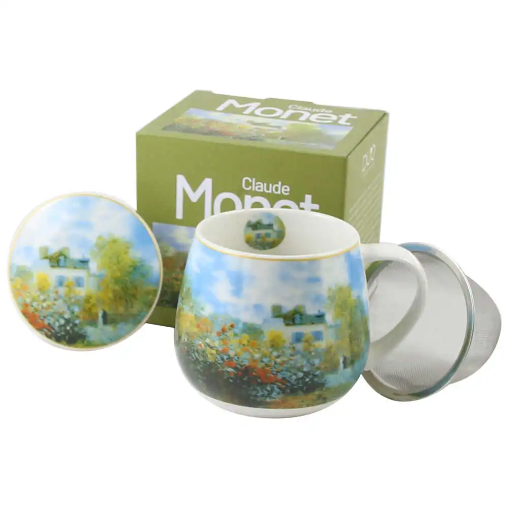 Casă și decorațiuni - Cana portelan cu infuzor metalic si capac 430 ml ”The Garden at Argenteuil” de Claude Monet