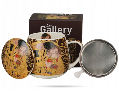 Căni și pahare - Cana portelan cu infuzor metalic si capac 430 ml Gustav Klimt The Kiss