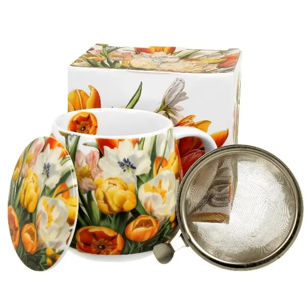 Casă și decorațiuni - Cana portelan cu infuzor metalic si capac 430 ml Tulip