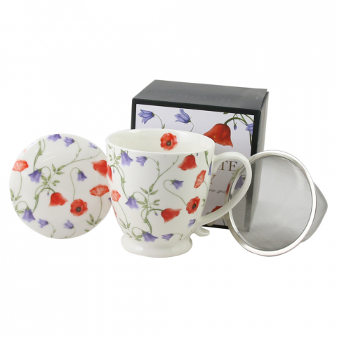 Casă și decorațiuni - Cana portelan cu infuzor metalic si capac 510 ml Angela in cutie decorativa