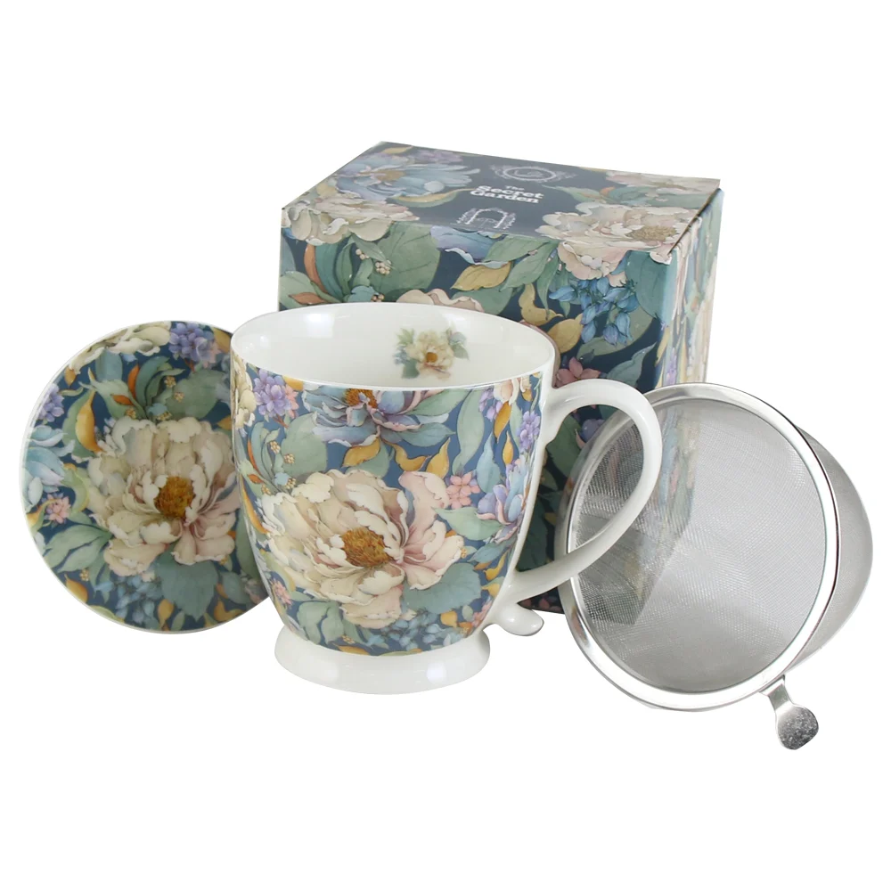 Casă și decorațiuni - Cana portelan cu infuzor metalic si capac 510 ml Peony Blue