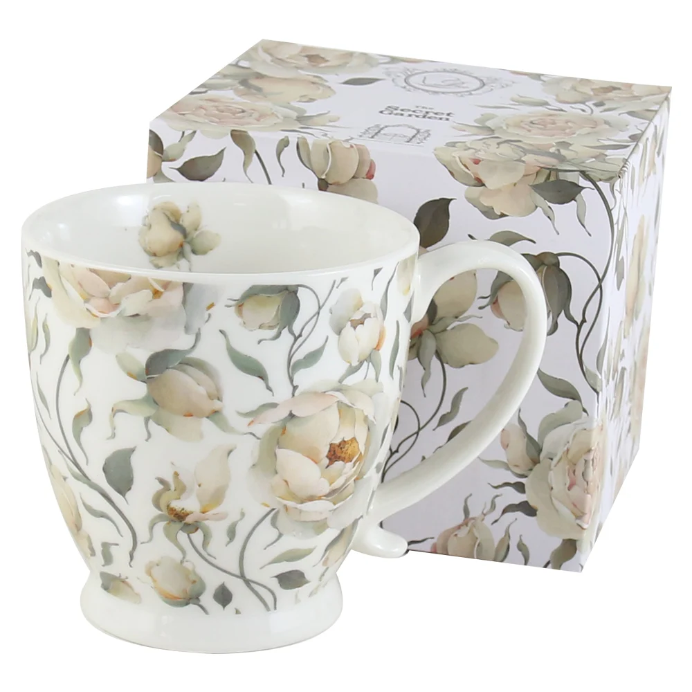 Casă și decorațiuni - Cana portelan 510 ml English White Roses in cutie decorativa