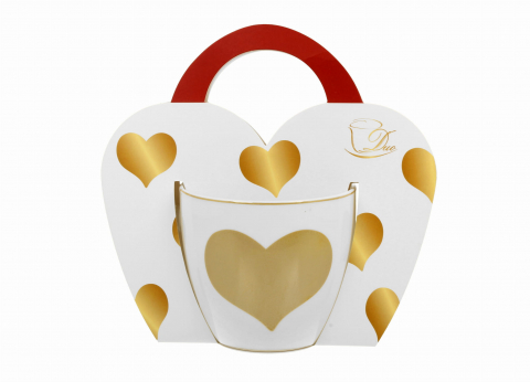 Casă și decorațiuni - Cana portelan Gold Heart 460 ml in ambalaj decorativ