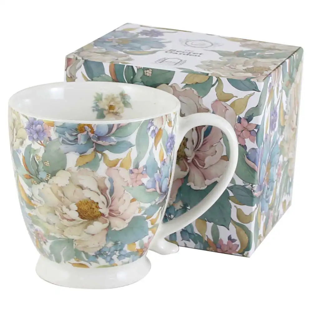 Casă și decorațiuni - Cana portelan „Peony White” 510 ml in cutie decorativa