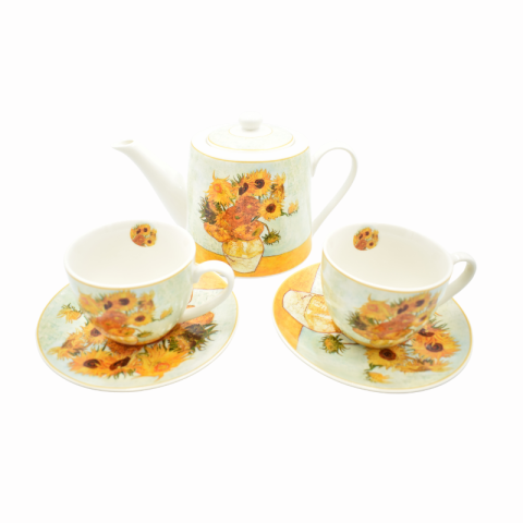 Set ceainic cu 2 cesti farfurioare infuzor metalic si capac Sunflowers Vincent van Gogh [2]