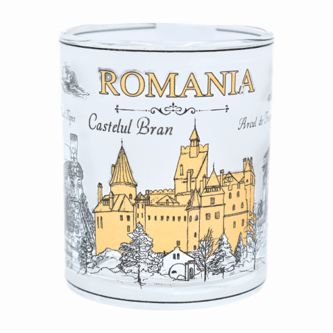 Căni și pahare - Cana sticla suvenir Romania 8 x 9 cm
