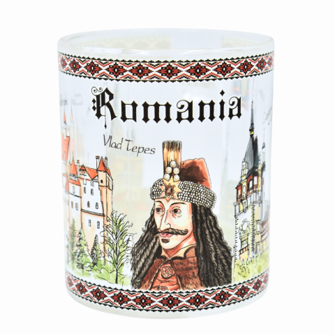 Căni și pahare - Cana suvenir sticla Romania Vlad Tepes 8 x 9 cm