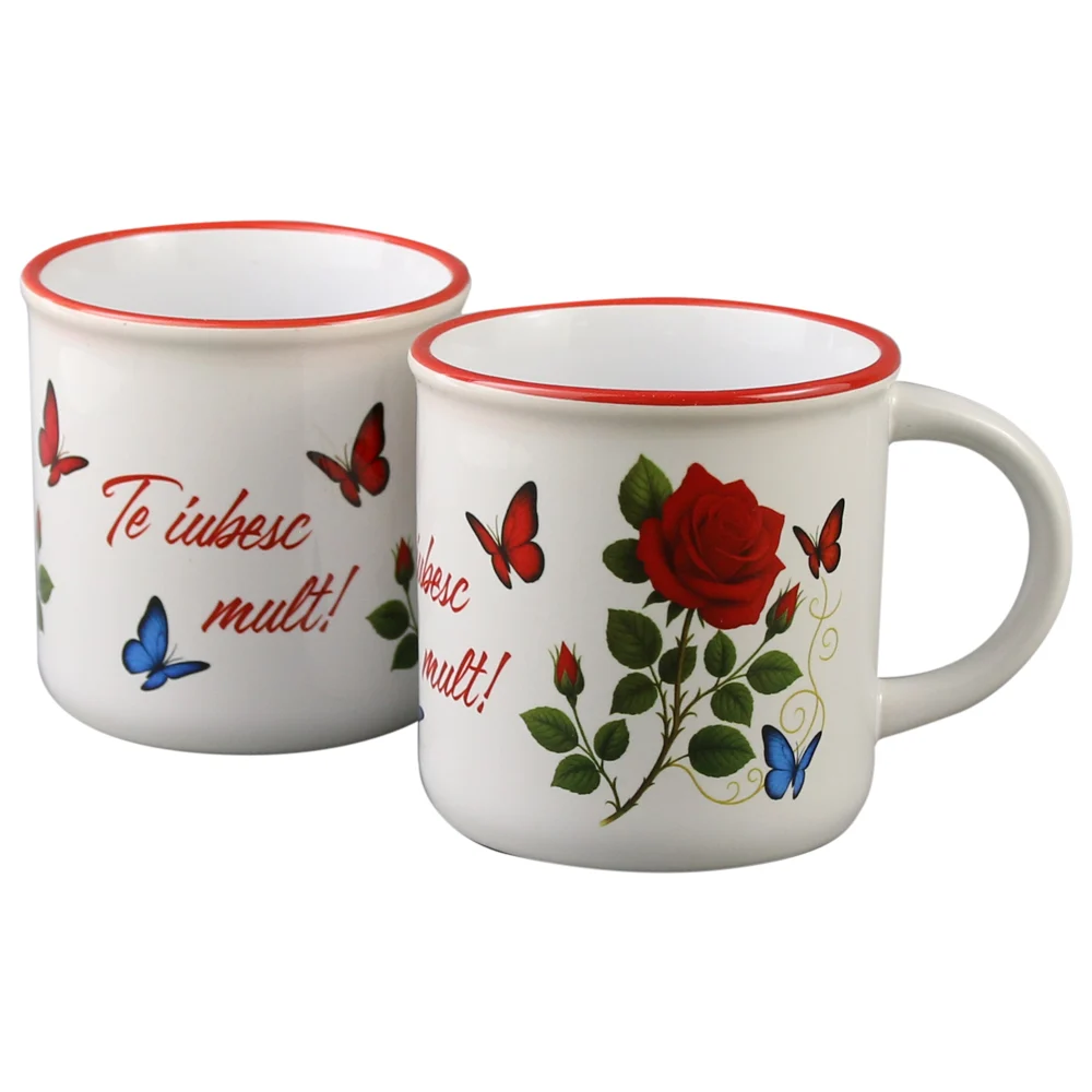 Căni și pahare - Cana vintage Te Iubesc Mult 280ml cu trandafir rosii