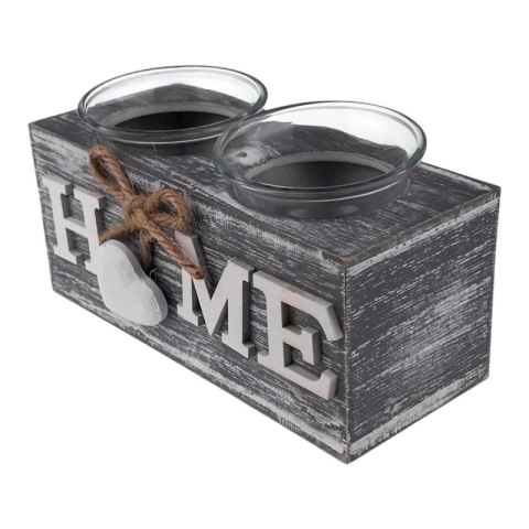 Candela lemn cu doua pahare din sticla 15x8 cm Home [3]
