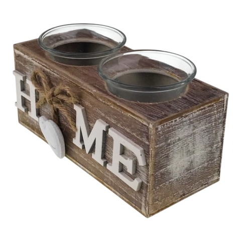 Candela lemn cu doua pahare din sticla 15x8 cm Home [1]
