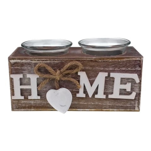 Lumânari și candele - Candela lemn cu doua pahare din sticla 15x8 cm Home