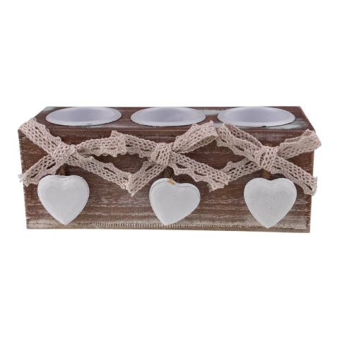 Lumânari și candele - Candela lemn cu pahare sticla 17x7 cm diverse culori