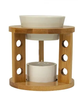 Lumânari și candele - Candela aromaterapie ceramica cu suport lemn 11.5 cm