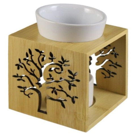 Lumânari și candele - Candela aromaterapie din ceramica si lemn 10 cm Copacul Vietii