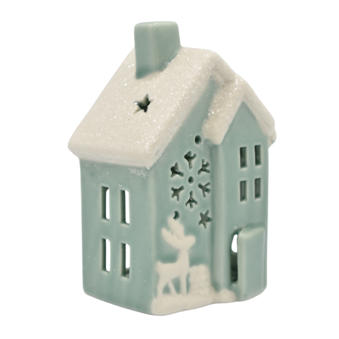 Candela ceramica model casuta 11x6.5x5 cm verde pastel [1]