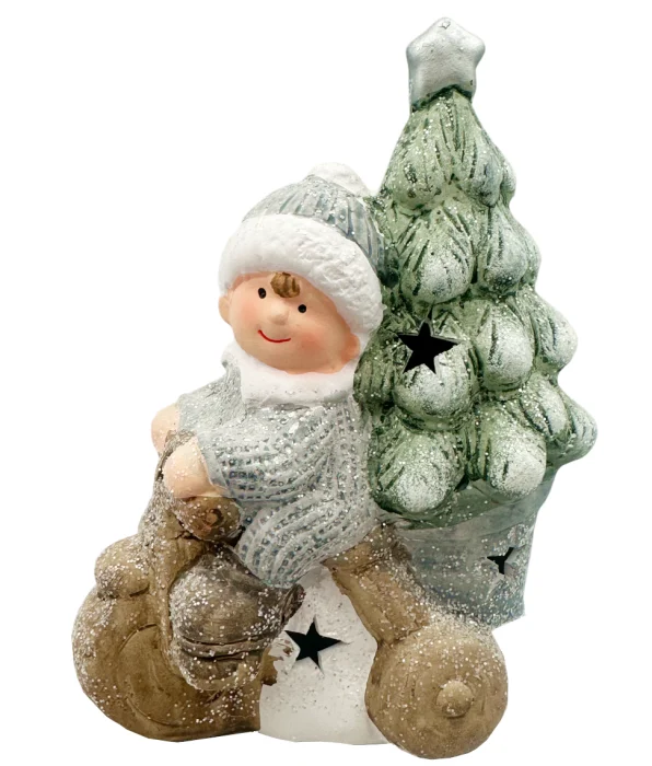 Figurina Craciun baietel cu masinuta bradut si LED Noel 12 x 8 x 18 cm [1]