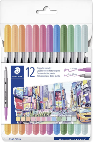 Instrumente de scris - Carioca 2 capete 0.5-0.8mm/3mm 12 culori pastel Staedtler