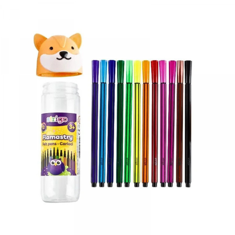 Instrumente de scris - Carioci lavabile 12 culori Strigo cutie vulpita