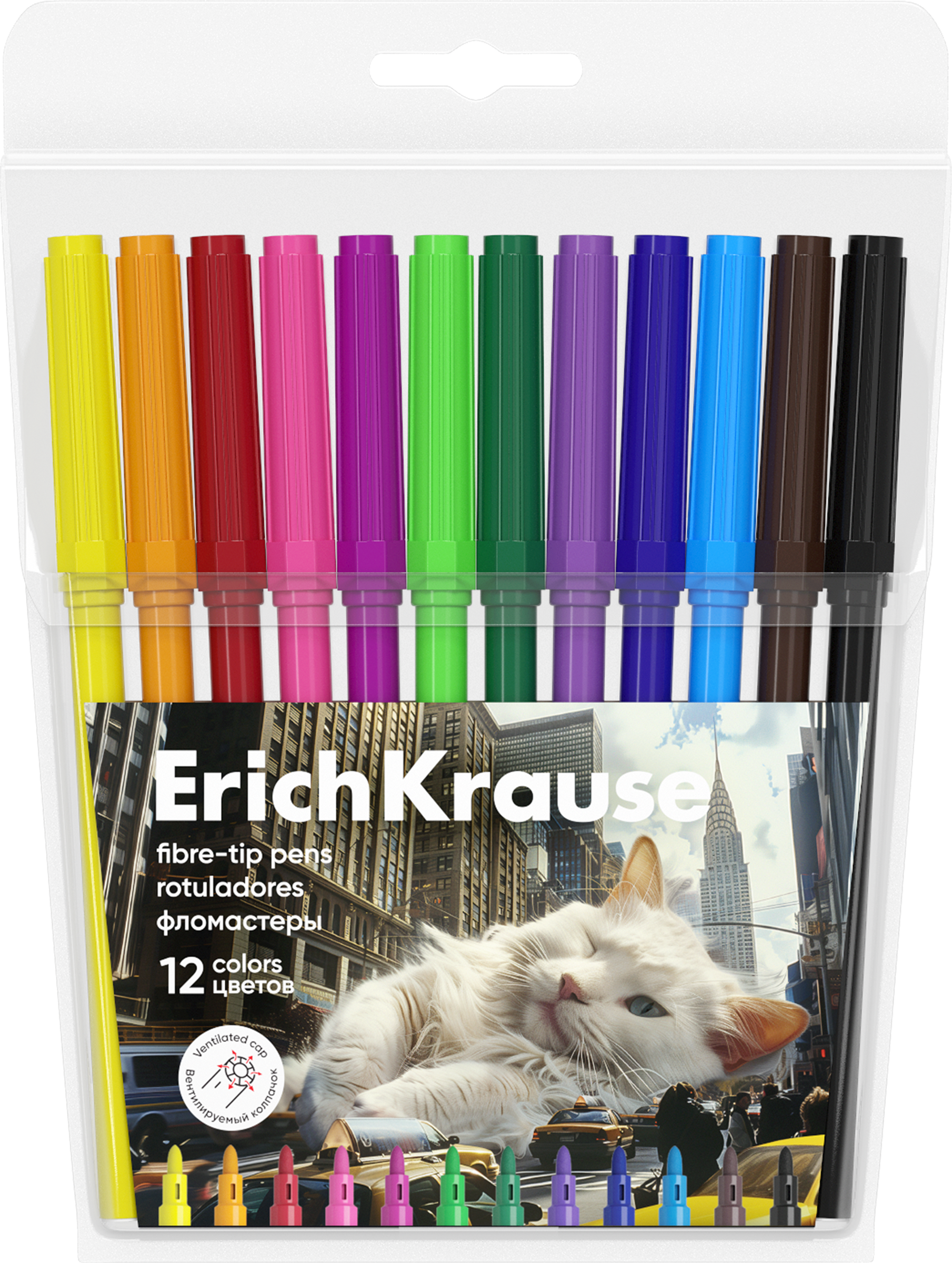 Carioci - Carioci varf fibros 12 culori model Pisici ErichKrause