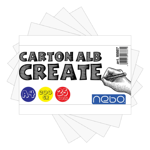 Hârtie pentru lucru manual - Carton alb A4 200g 25 coli /set Nebo
