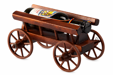 Băuturi și accesorii - Caruta mica din lemn cu sticla de vin