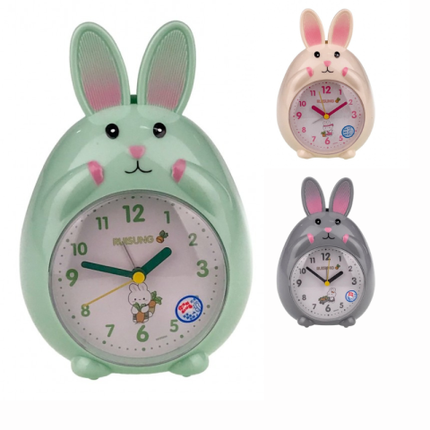 Ceasuri decorative - Ceas de masa din plastic in forma de iepure cu lumina si muzica 13x19 cm culori diferite