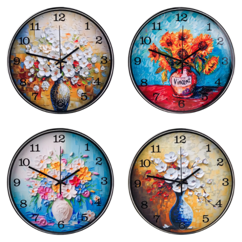 Casă și decorațiuni - Ceas perete 30 cm cu flori pictate