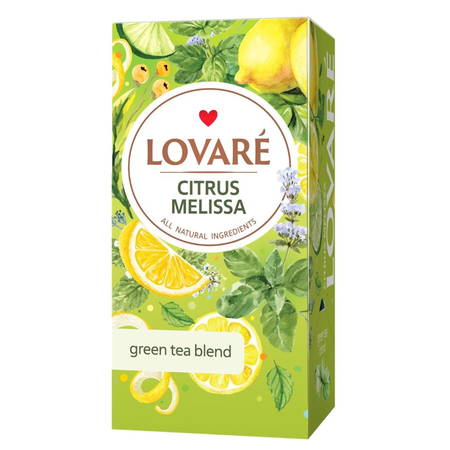 Ceaiuri premium Basilur - Amestec de ceai verde, plante, coaja de portocala, cu aroma de lamaie Citrus Melissa 24 plicuri x 1.5 g Lovare